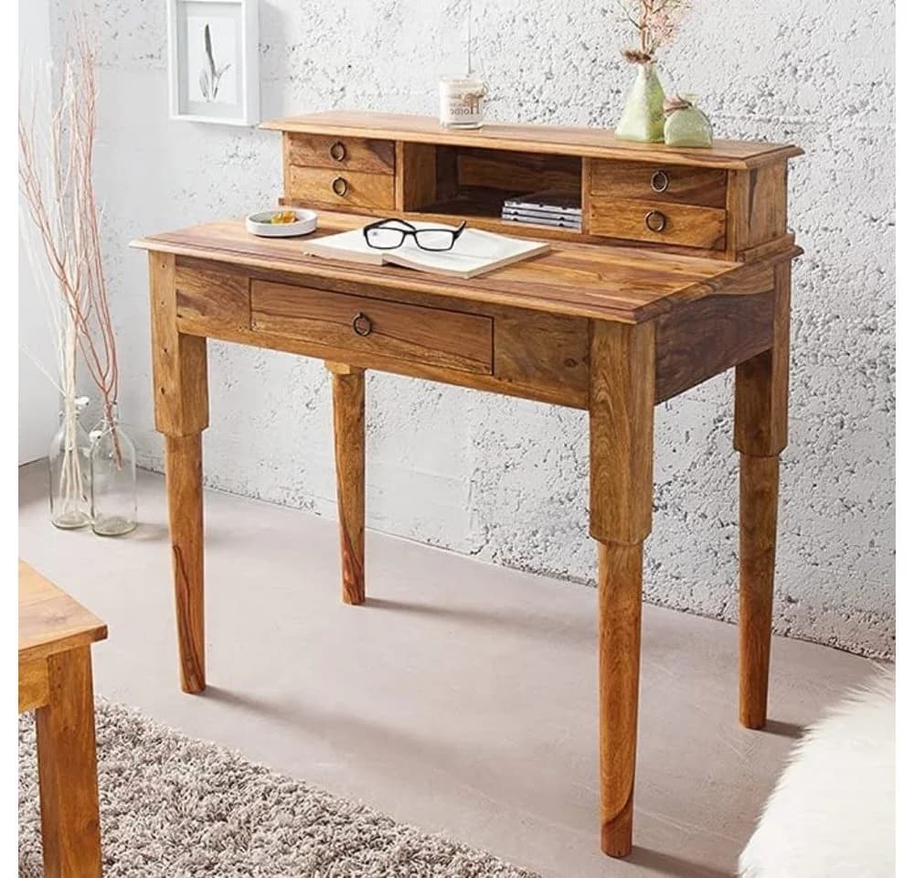 LebensWohnArt Sekretär Palisander Massivholz 90cm Natur
