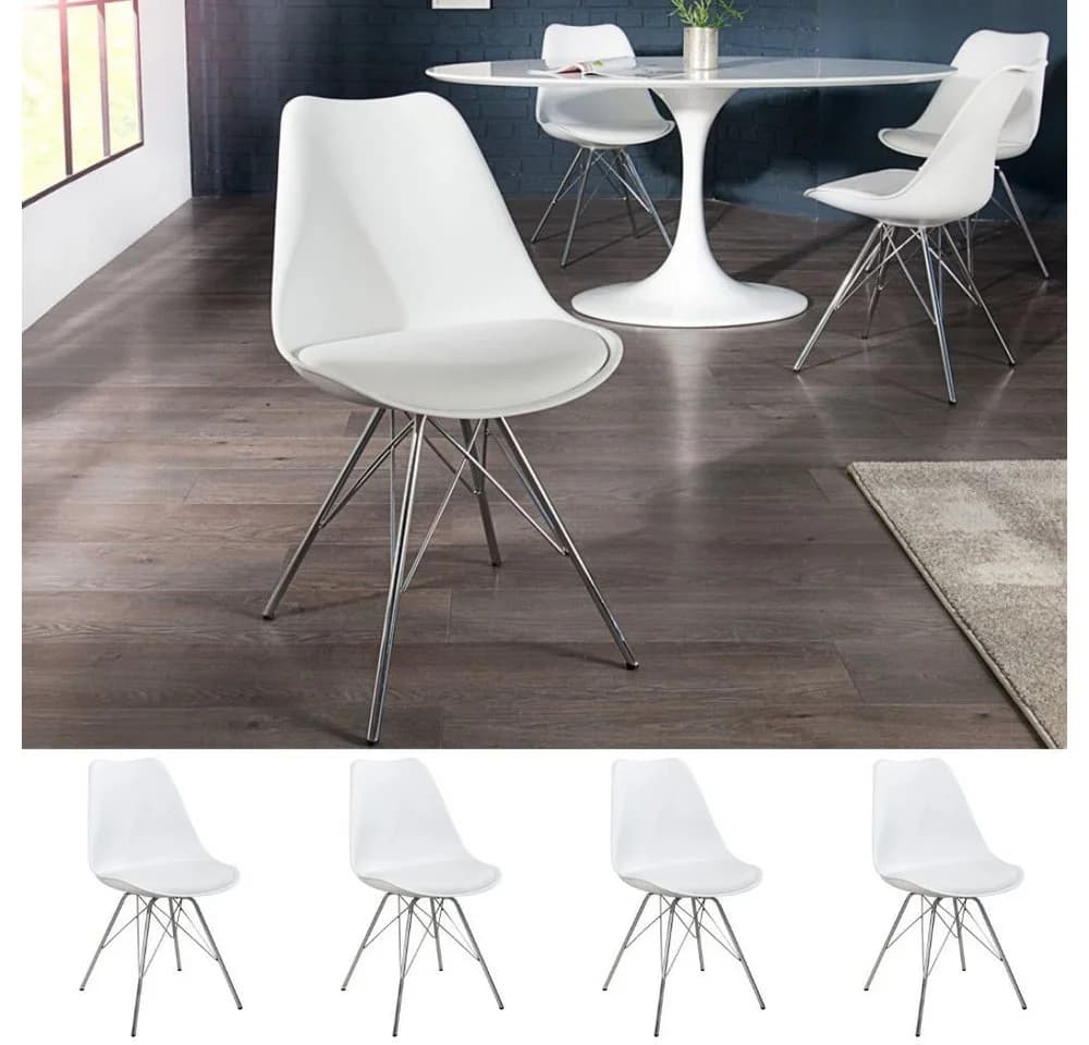 LebensWohnArt Stuhl NORWAY 4er Set Weiß Silber