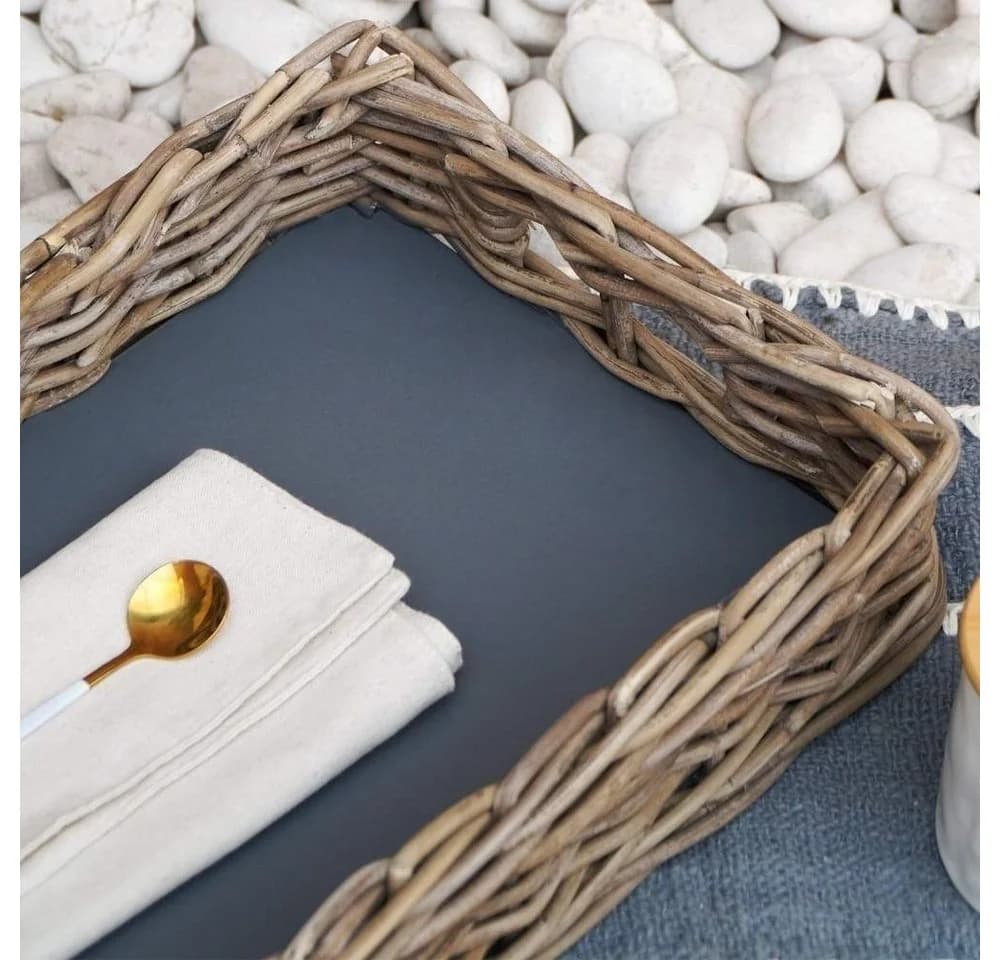 LebensWohnArt Dekotablett VERONA Kubu Grey Rattan