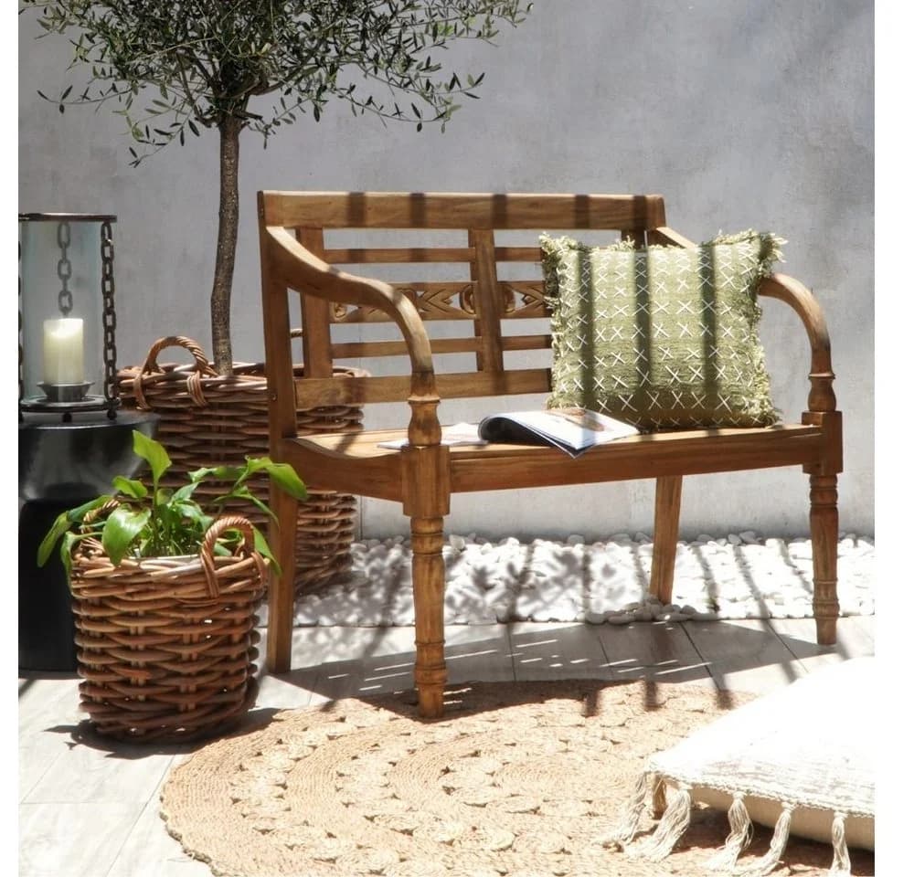 LebensWohnArt Sitzbank Massive Teakholz CHRISTOS 100cm natur Outdoor Gartenbank