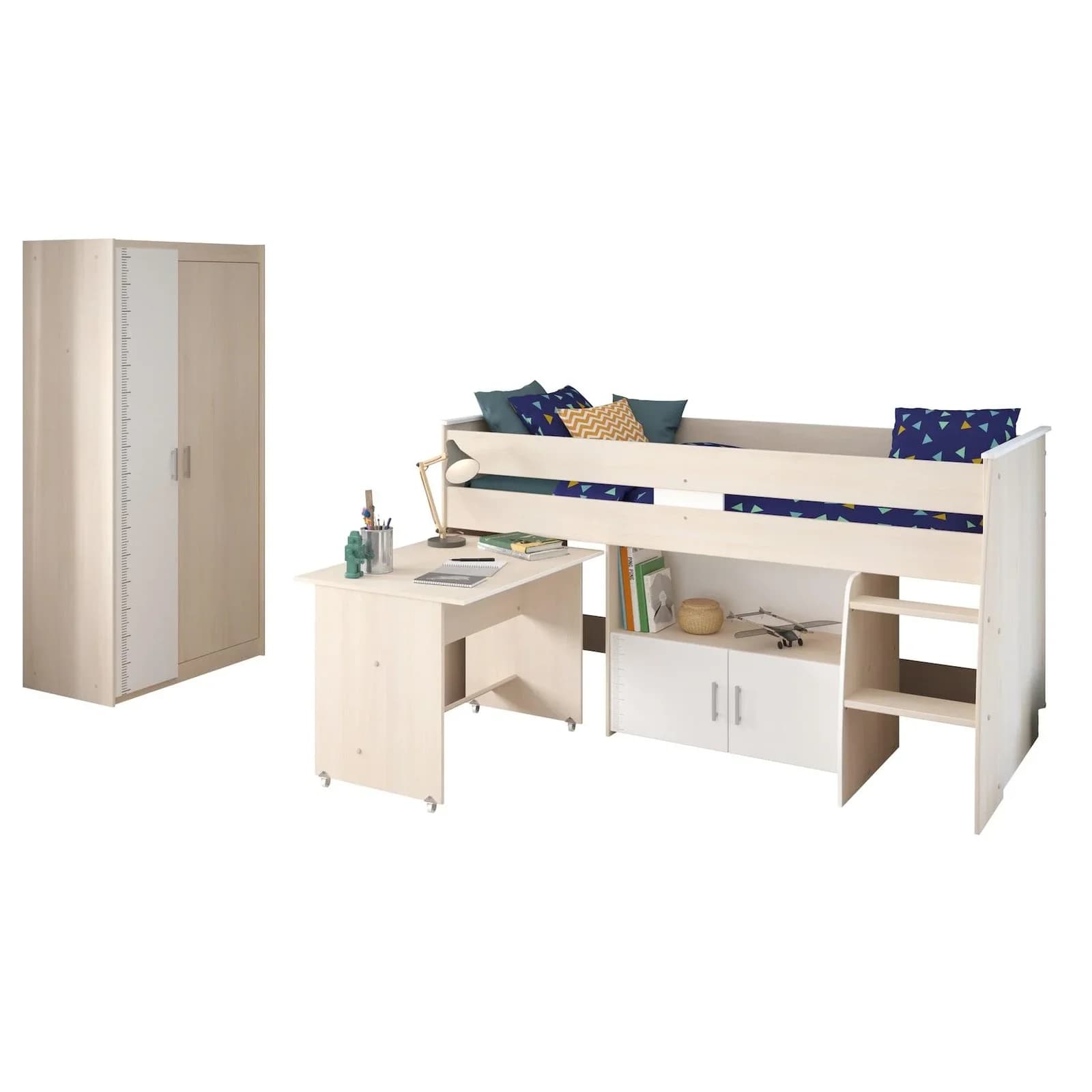 Parisot Multifunktionsbett Charly 5 Akazie-Weiß mit Kleiderschrank