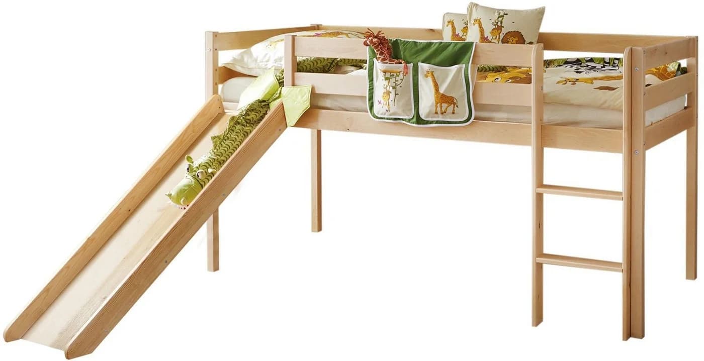 Hochbett TICAA Manuel Kiefer Natur mit Rutsche
