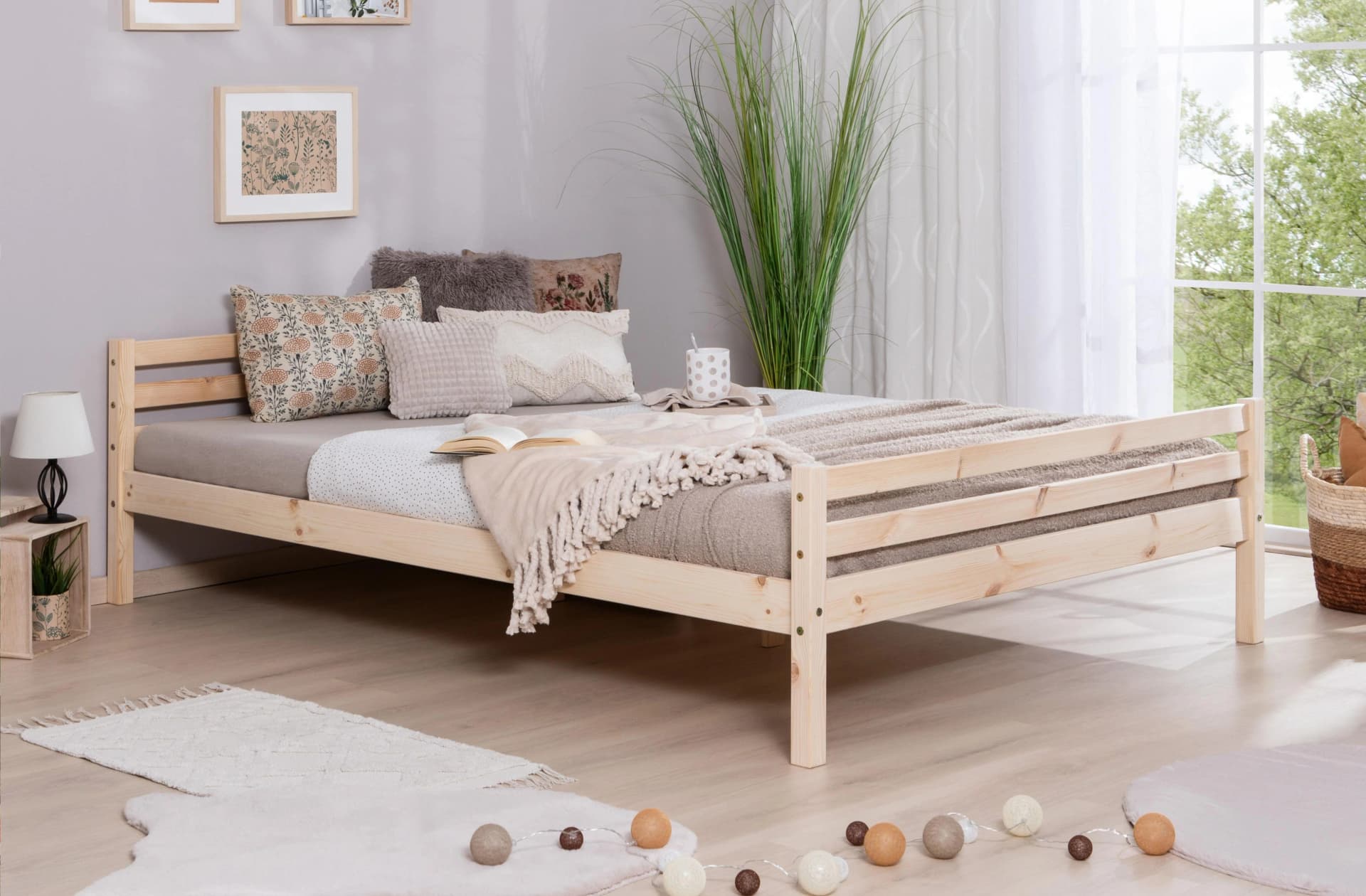 Jugendbett TICAA Kiefer Massivholz mit Rollrost