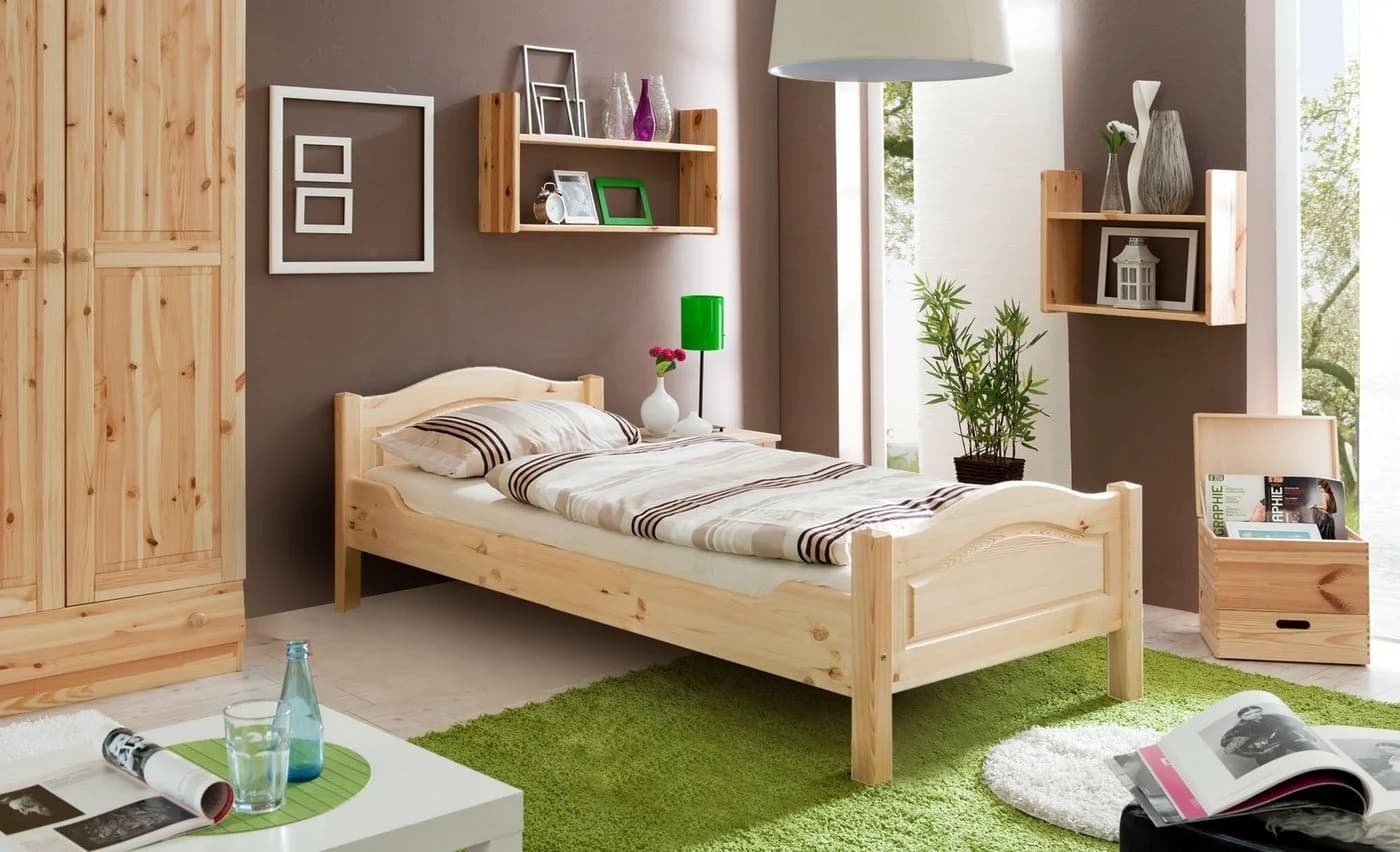 TICAA Massivholzbett Rita Kiefer Natur inkl. Rollrost