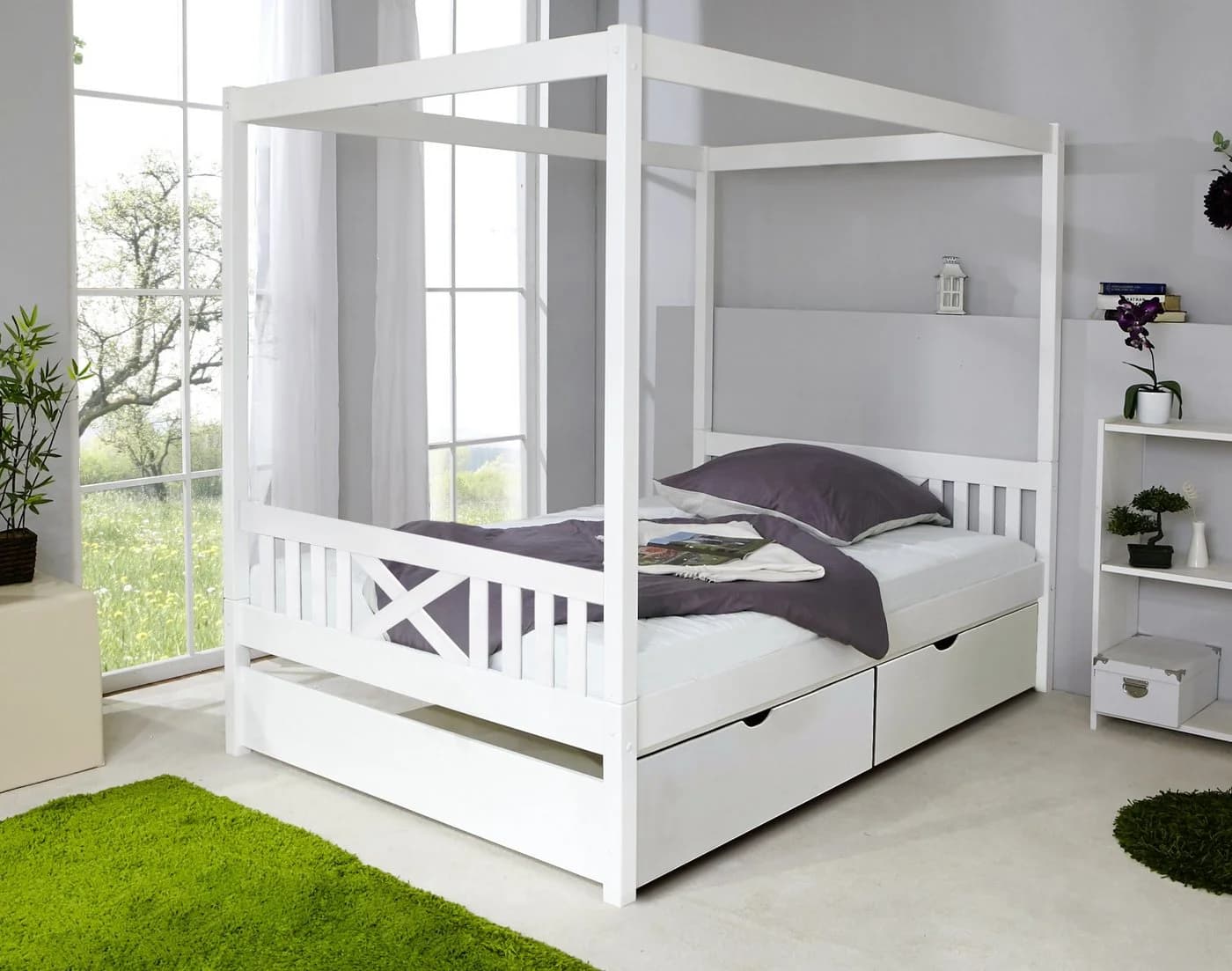 TiCAA Himmelbett Lino Kiefer Weiß