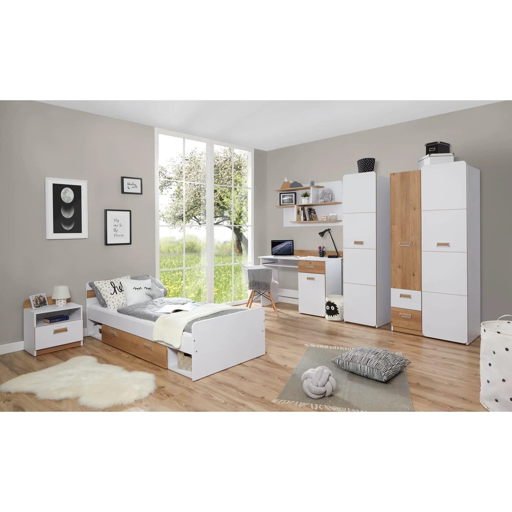 Ticaa Jugendzimmer-Set Lori 6-tlg. Weiß Bett Schrank Schreibtisch