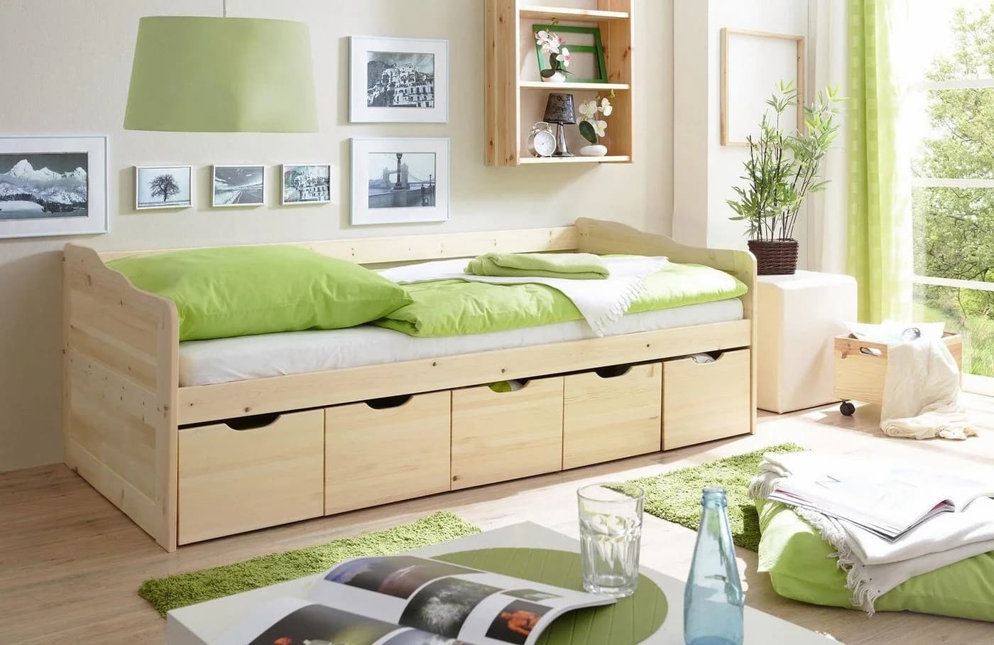 TICAA Funktionsbett Maria mit 5 Schubkästen Kiefer massiv