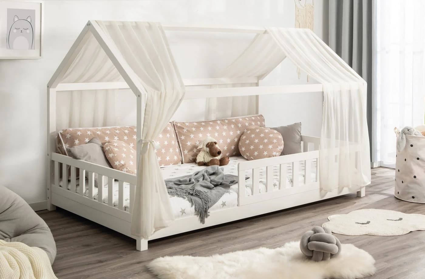 Ticaa Betthimmel Tüll-Set creme/beige für Hausbett Kay