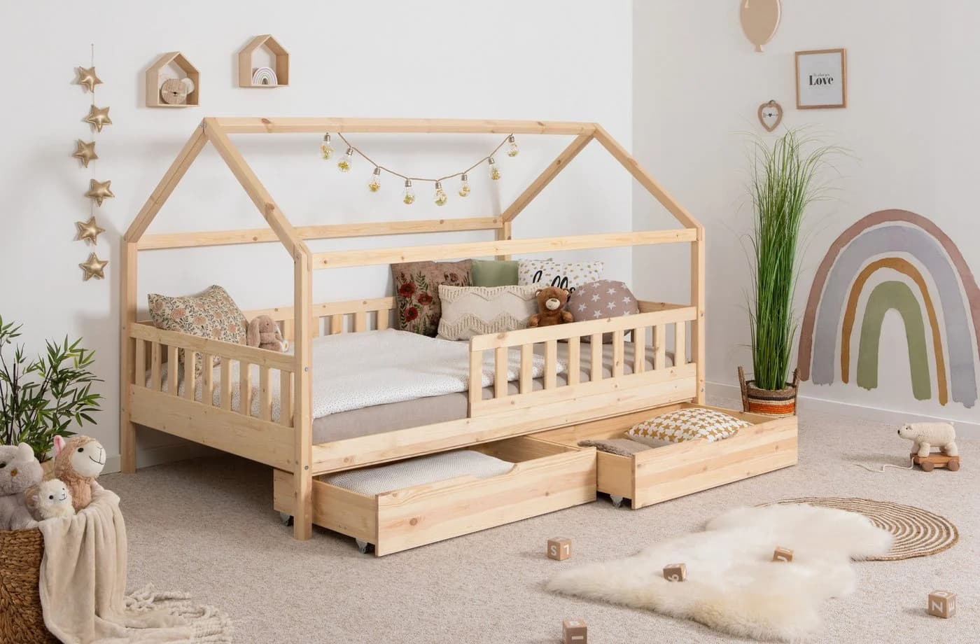 TiCAA Kinderbett Hausbett Montessori Kay Kiefer Massivholz