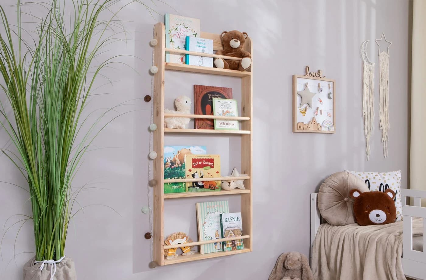 Ticaa Wandregal Kinder Bücherregal Toni Montessori Kiefernholz