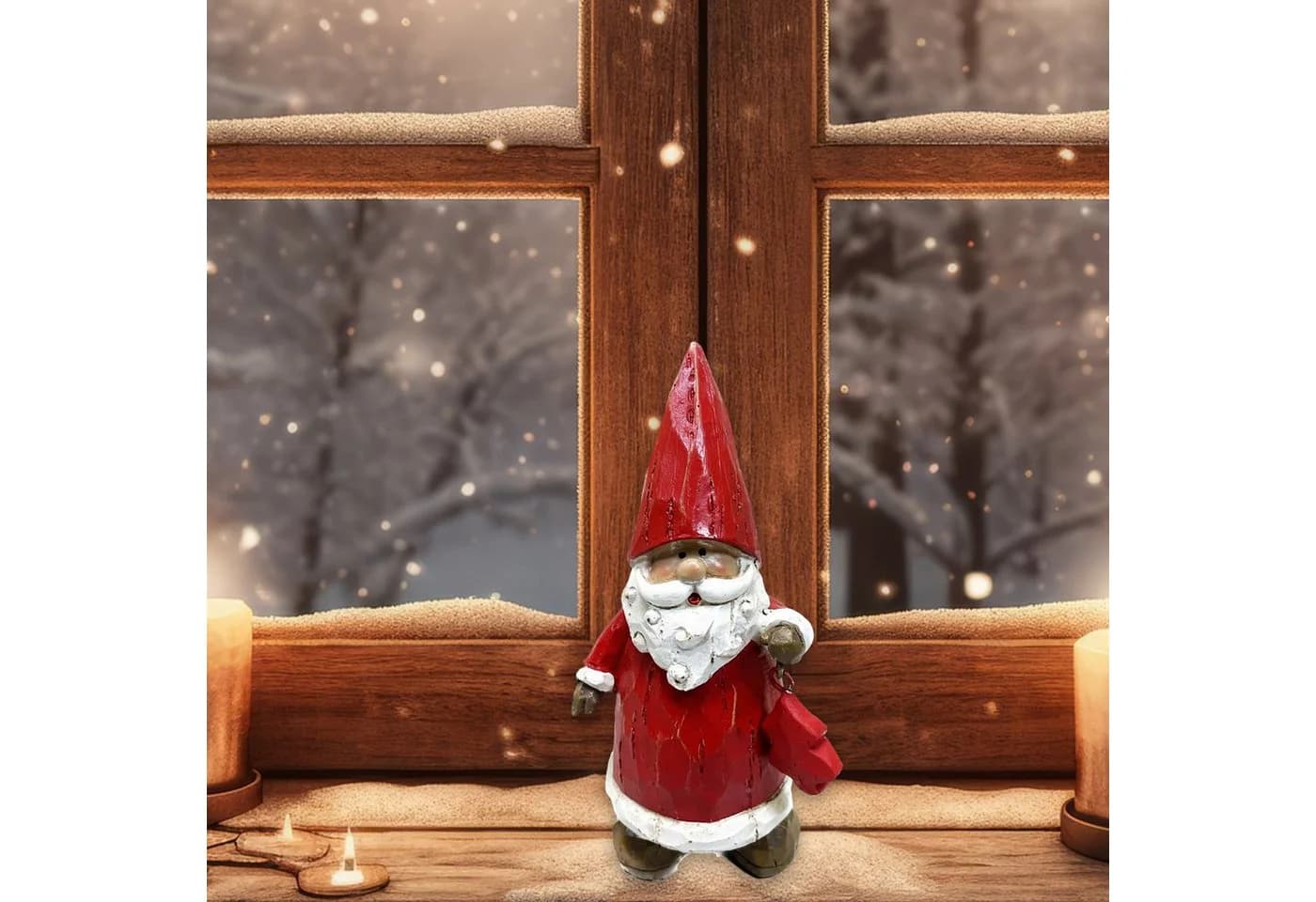 Fachhandel Plus Weihnachtsmann Dekofigur mit Weihnachtsbaum in Holzschnitt-Optik