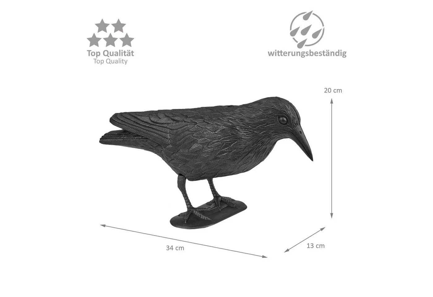 Wellgro Gartenfigur 2 x Vogelschreck Krähe sitzend Schwarz Kunststoff