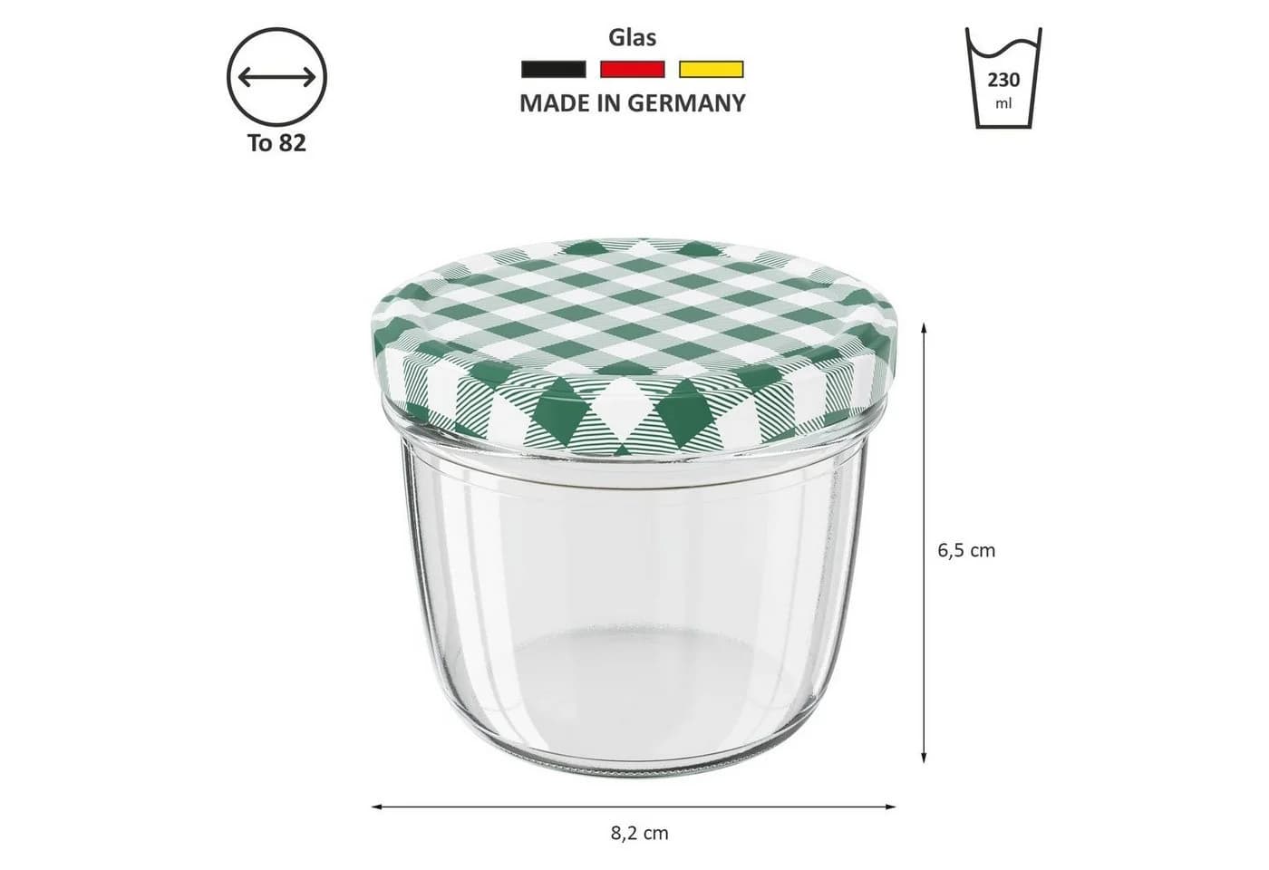 Wellgro Einmachglas 230ml Schraubdeckel Grün Kariert Glas