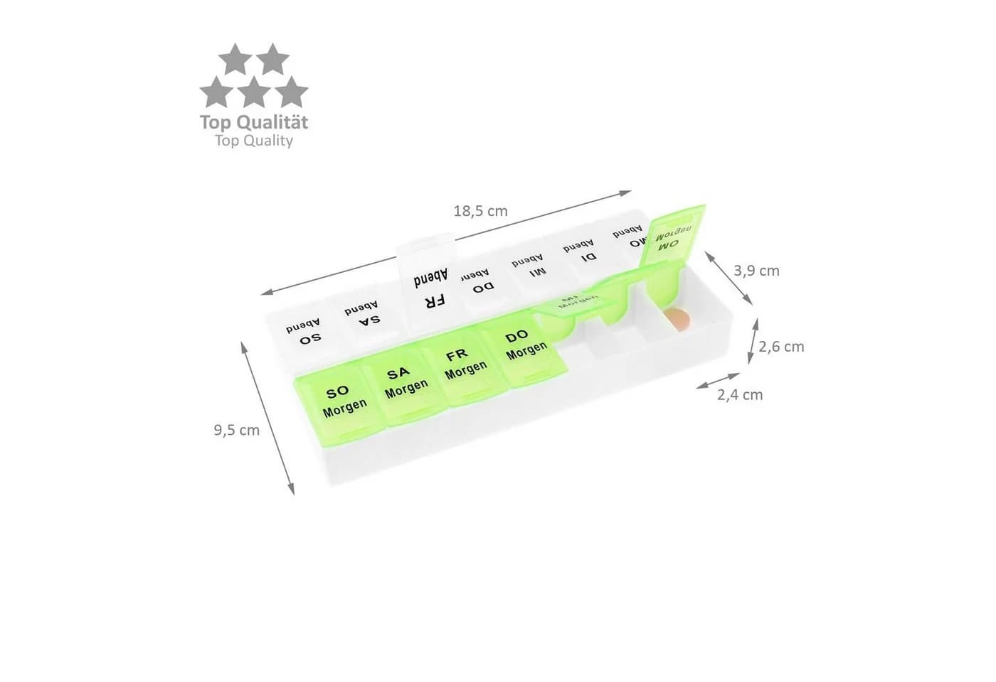 Wellgro Pillendose Tablettenbox 7 Tage Grün 2 Fächer pro Tag