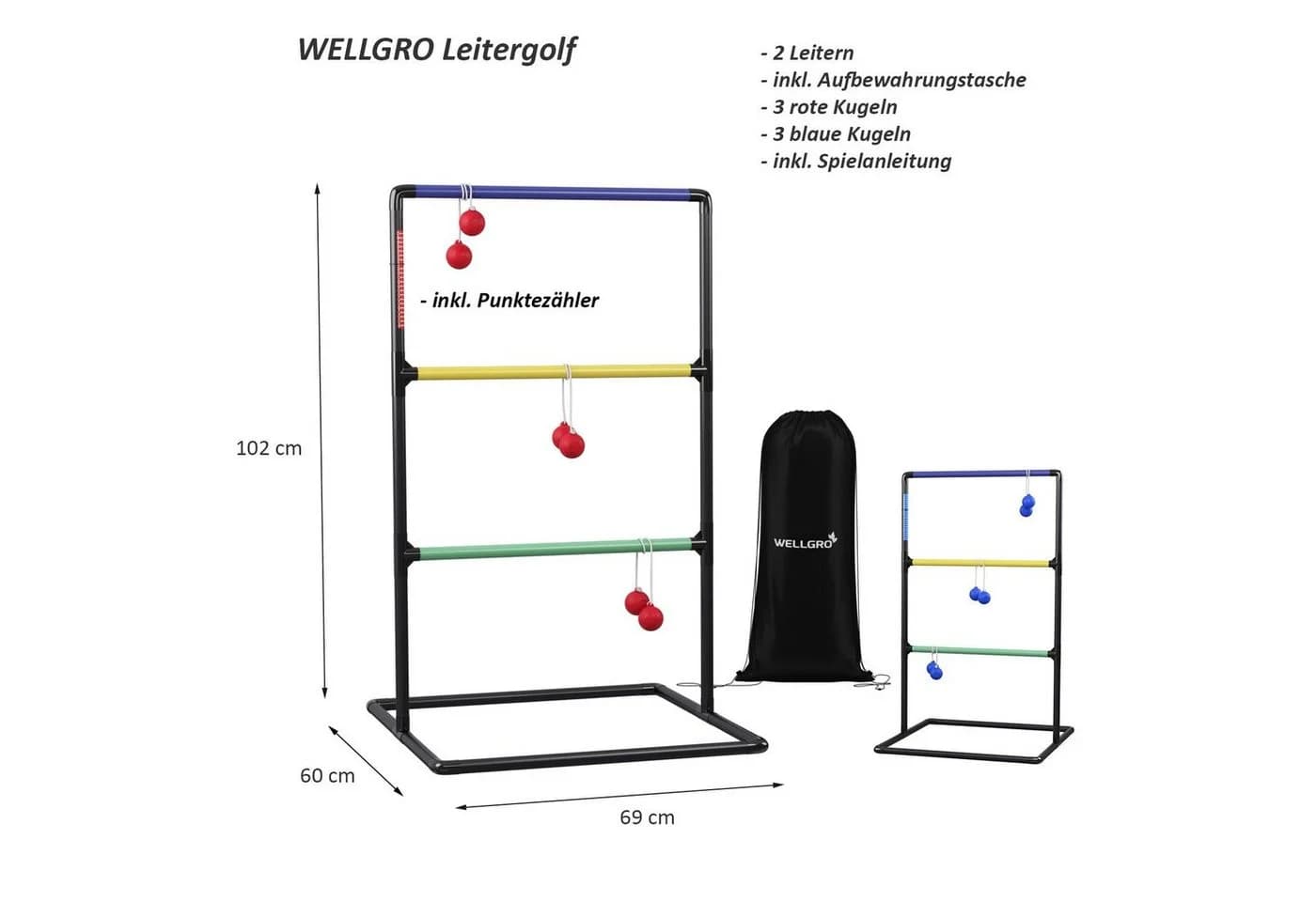 Wellgro Leitergolf Schwarz 2er Set mit Aufbewahrungstasche