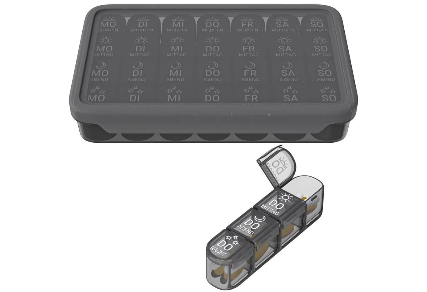 Wellgro Pillendose Große Tablettenbox für 7 Tage Schwarz