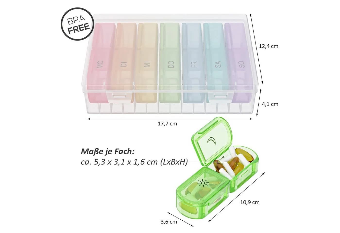 Wellgro Tablettenbox 7 Tage Bunt BPA-frei Kunststoff
