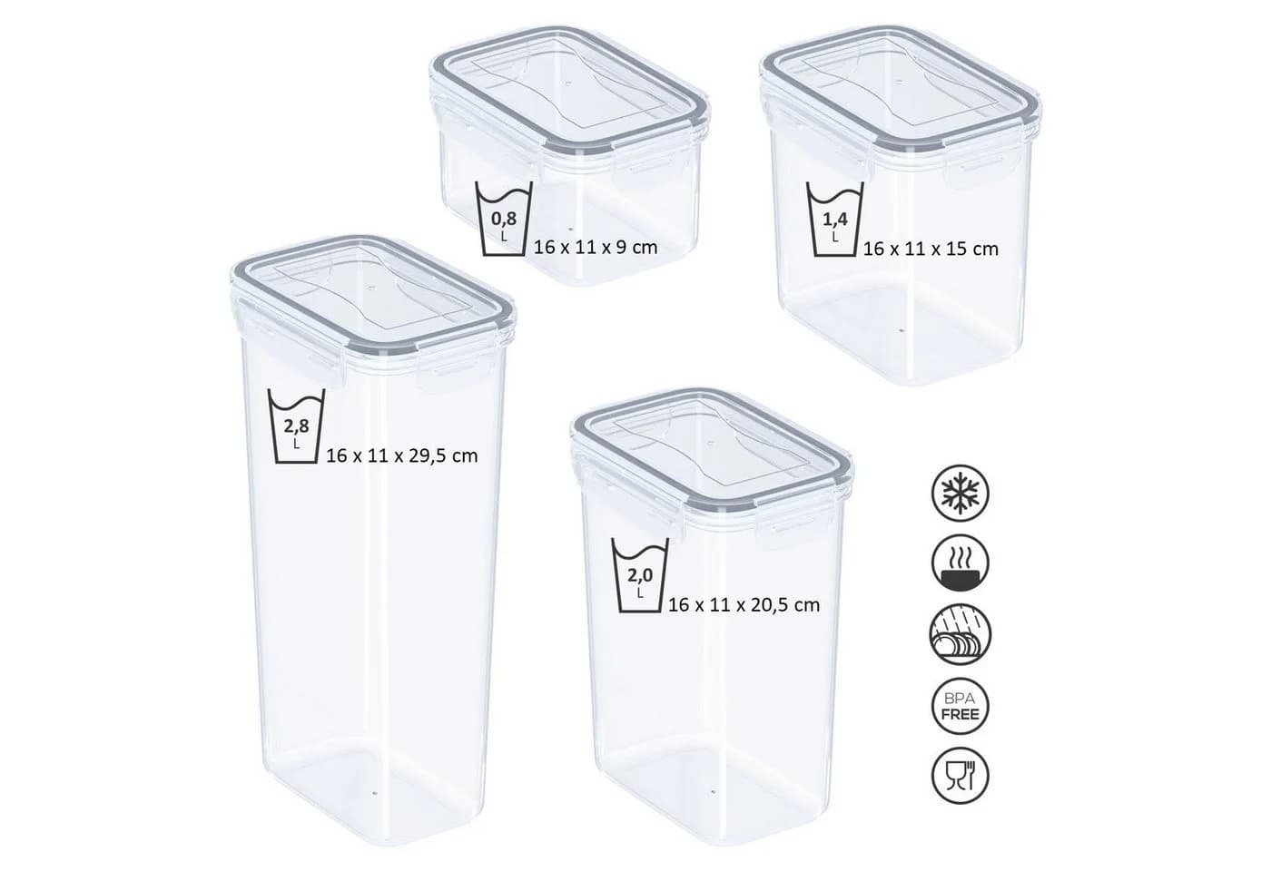 Wellgro Vorratsdosen Set 8-tlg. Transparent Schwarz BPA-frei