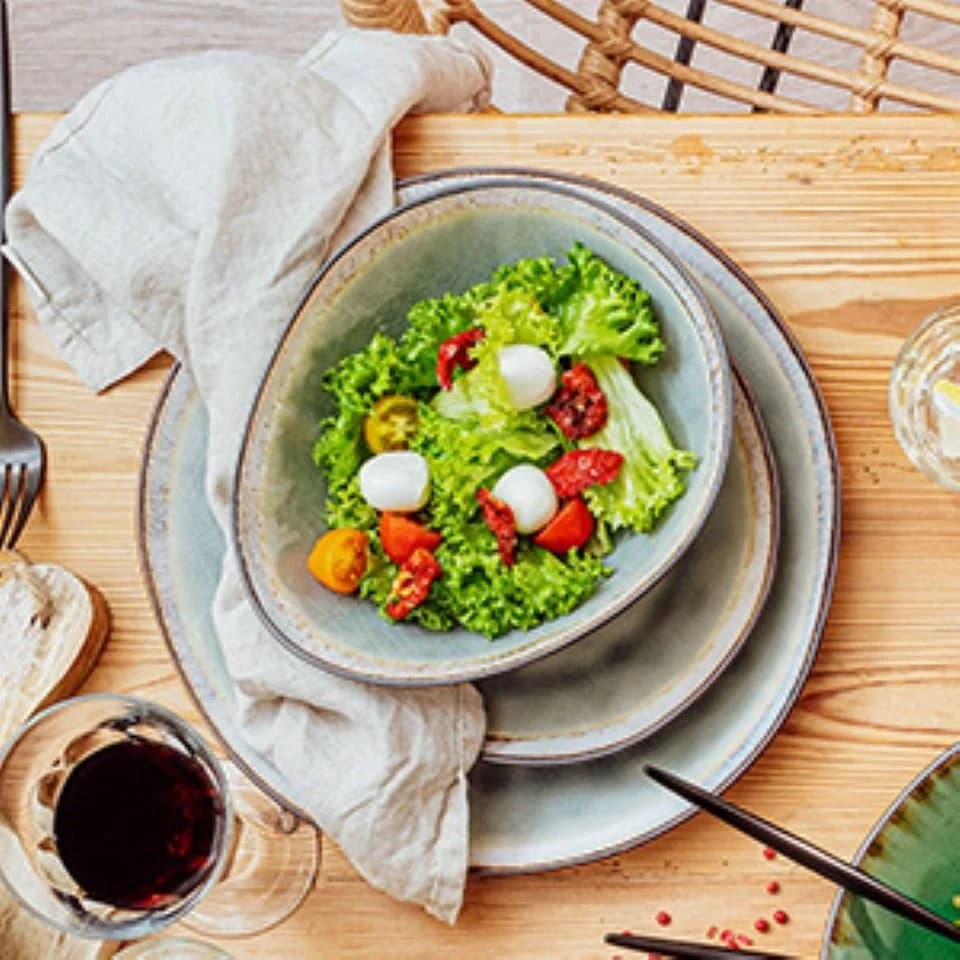 SÄNGER Salatschüssel Capri Grau 4-tlg. Steingut Krakellee-Effekt