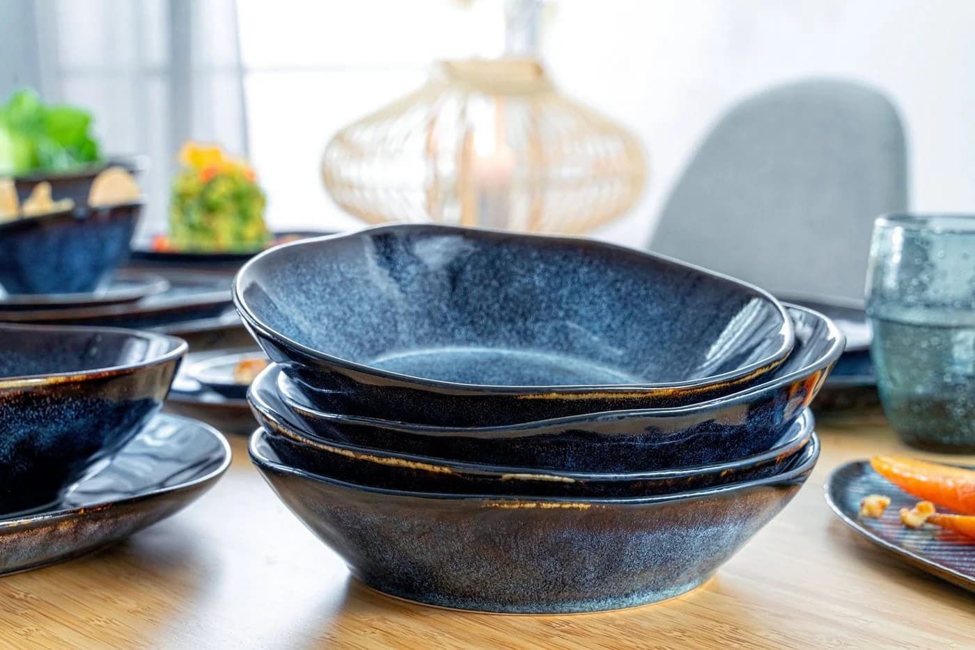 SÄNGER Suppenteller Tokio Set 4-tlg. Blau Schwarz Steingut Vintage