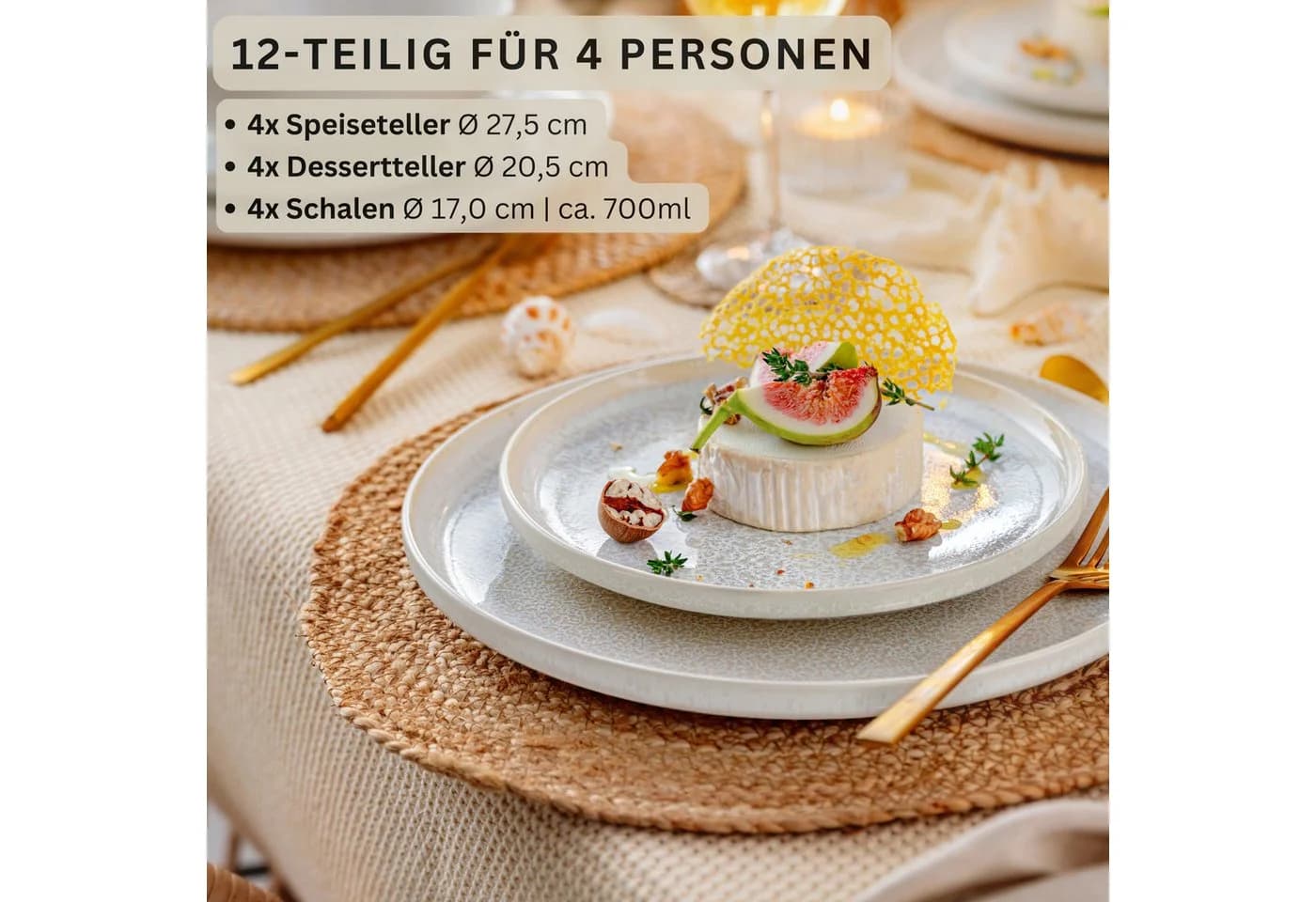 Sänger Korfu Tafelservice 12-teilig Creme Steingut