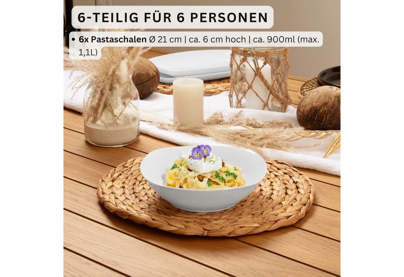 SÄNGER Pastateller Set Bilgola Weiß 6-tlg. Porzellan