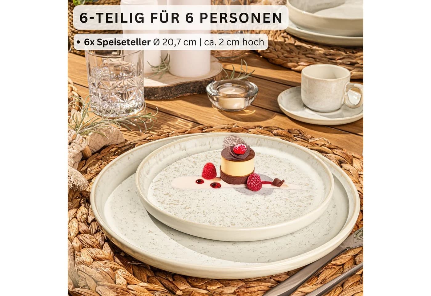 SÄNGER Dessertteller Set Key West 6-tlg. Beige Steingut
