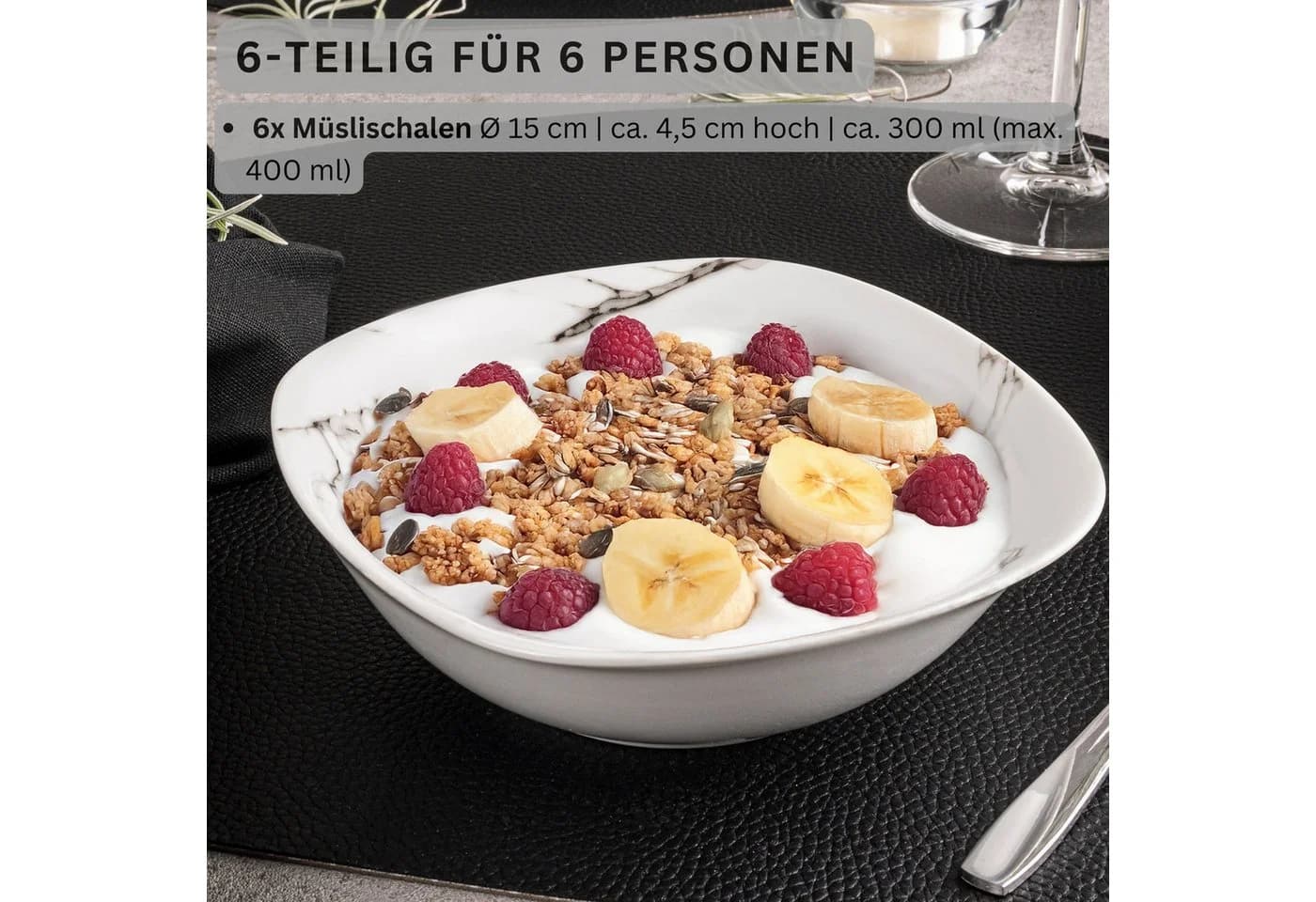 SÄNGER Müslischale Bilgola Marmor 6-tlg. Weiß Porzellan