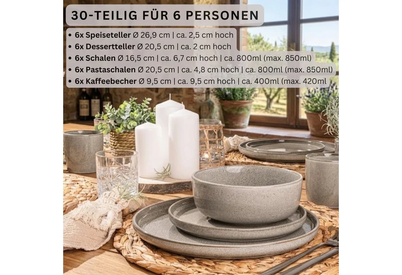 SÄNGER Tafelservice Kairo Clay 30-tlg. Beige/Grau Steingut