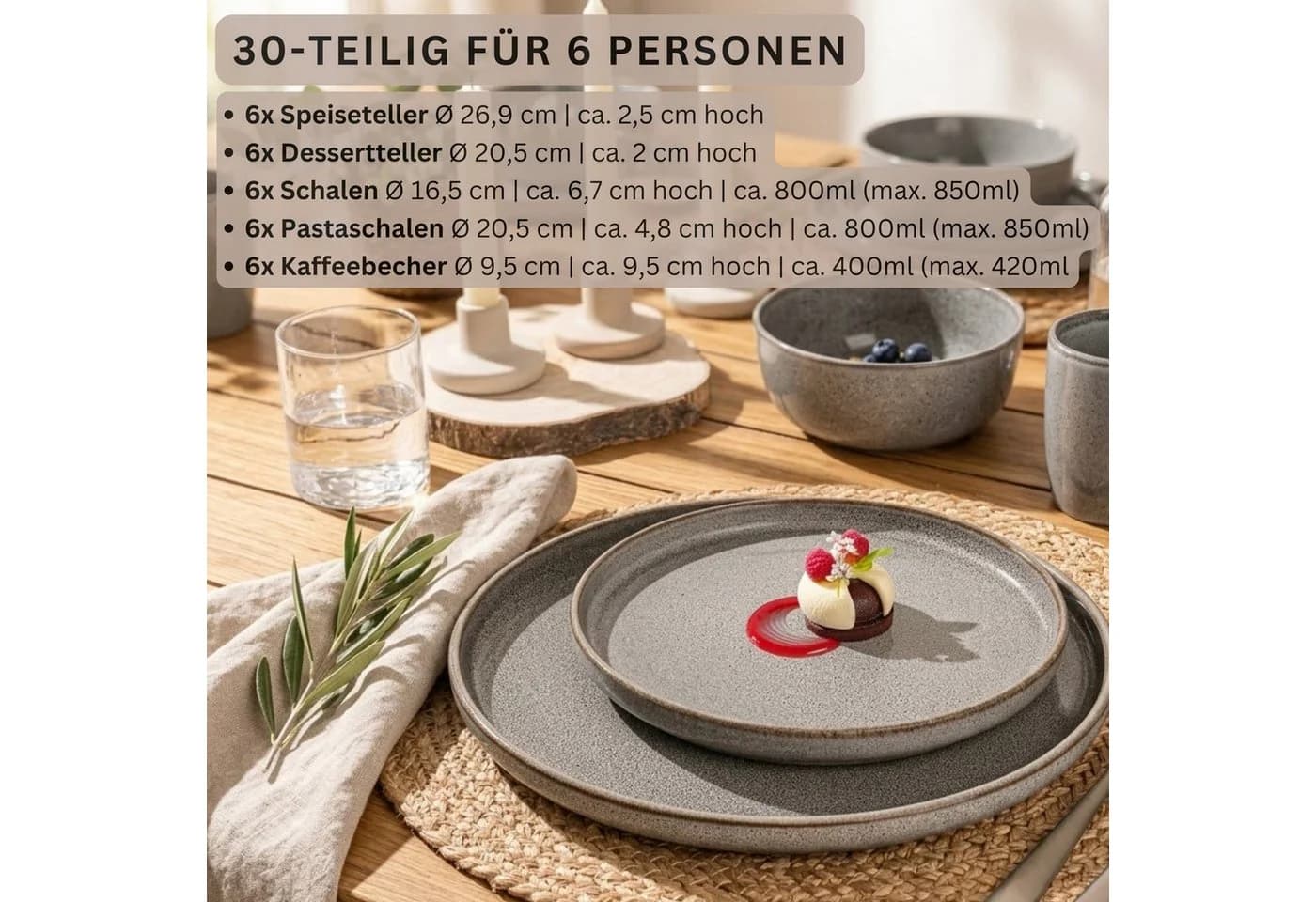 SÄNGER Tafelservice Kairo 30-tlg. Steingut Graphit
