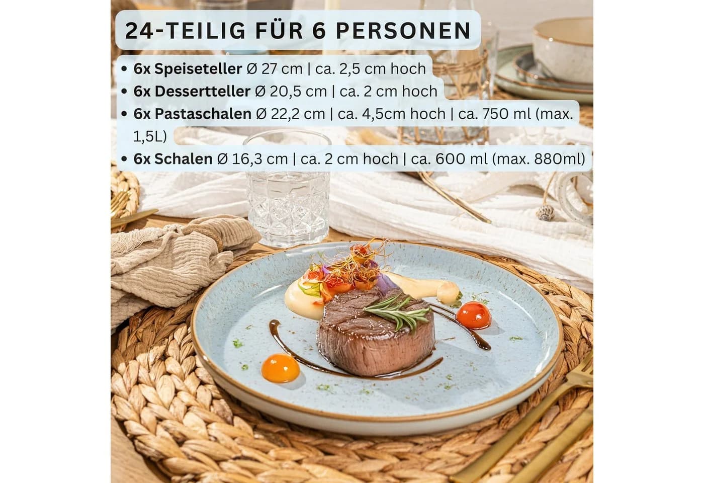SÄNGER Tafelservice Rio 24-tlg. Blau Steingut Geschirrset