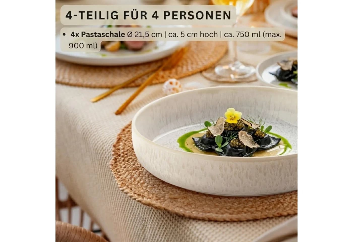SÄNGER Geschirr-Set Korfu 4-tlg. Pastaschalen Steingut Beige