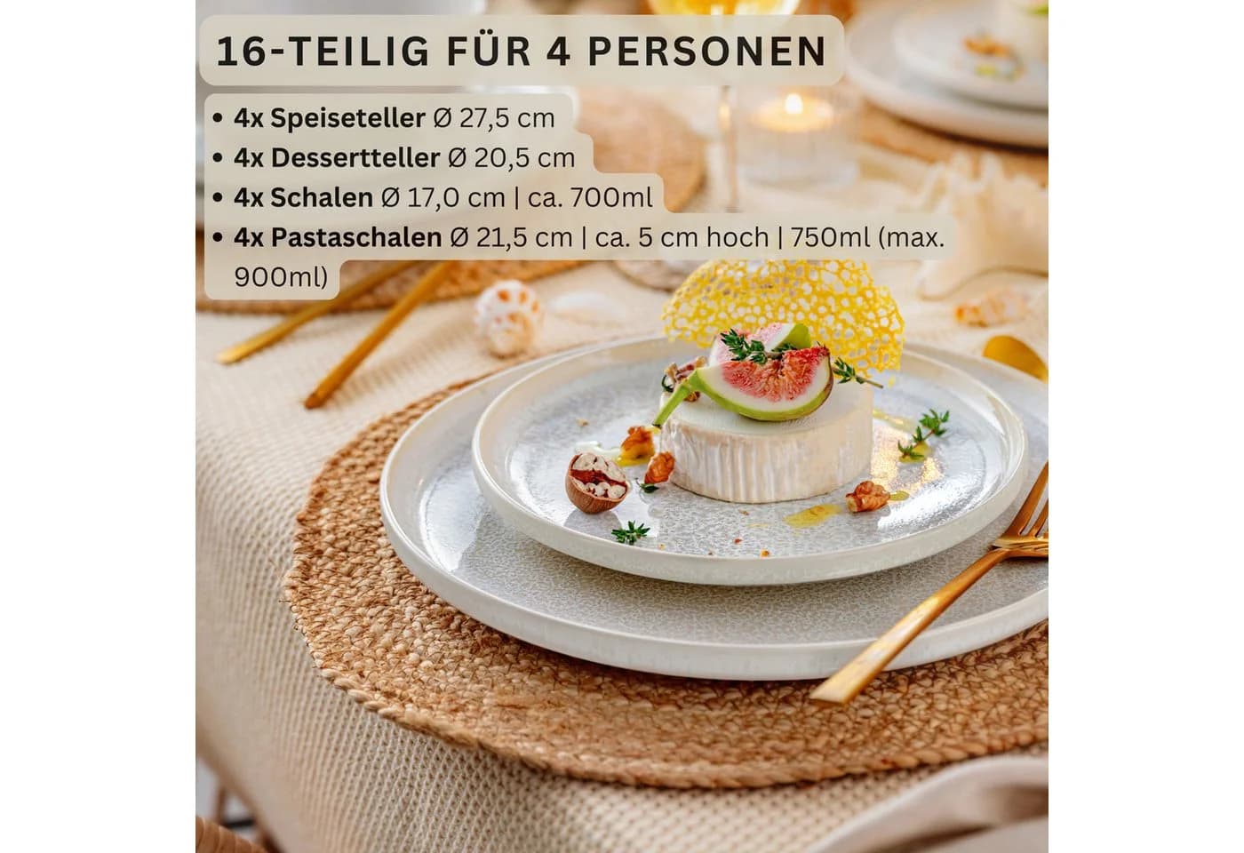 SÄNGER Geschirr-Set Korfu 16-tlg. Beige Steingut