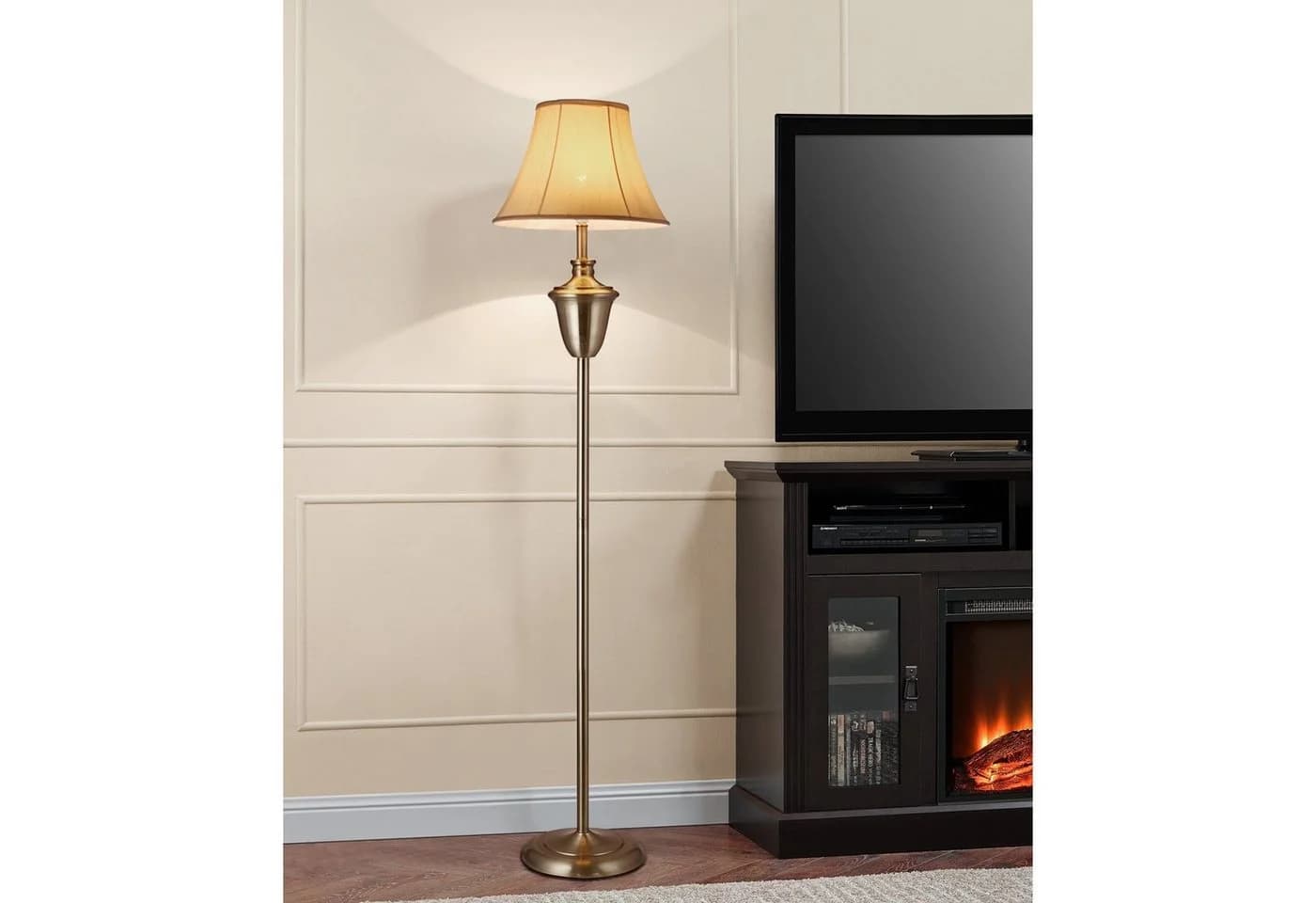 lux.pro Stehlampe Madrid Retro-Look Messing Beige-Braun E27
