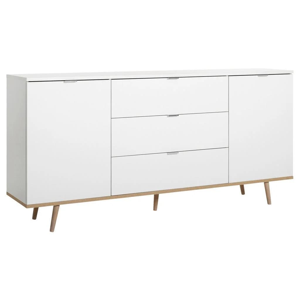 Mid.you Sideboard Weiß Sonoma Eiche Holzwerkstoff Eiche massiv 2 Fächer 3 Schubladen 180x87x40 cm