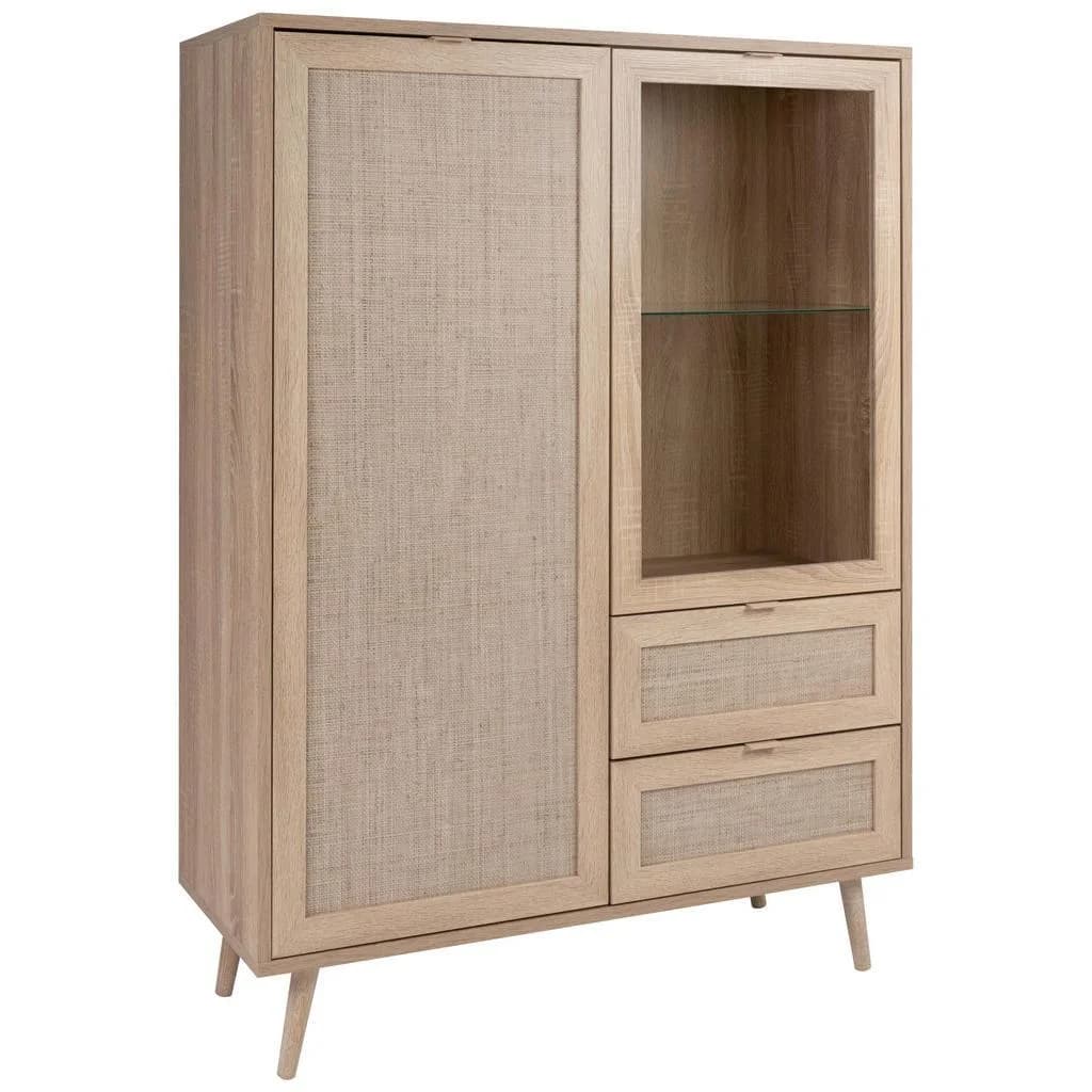Mid.you Highboard Sonoma Eiche mit Geflecht-Optik und 2 Schubladen