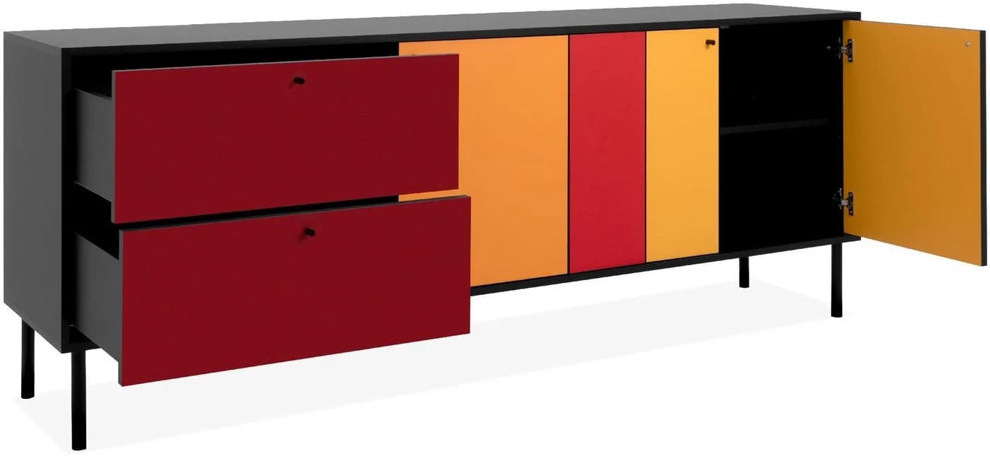 Finori Lowboard Lucca 57A Modern Retro Design Schwarz/Rot/Orange