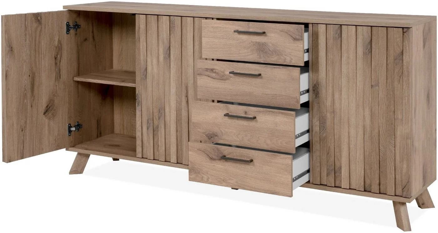 Finori Sideboard Wellington 51A Schwedeneiche Push-to-Open 3D-Reliefoptik