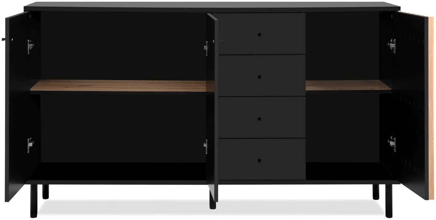 Livetastic Sideboard Schwarz Eiche Artisan 4 Schubladen 2 Fächer