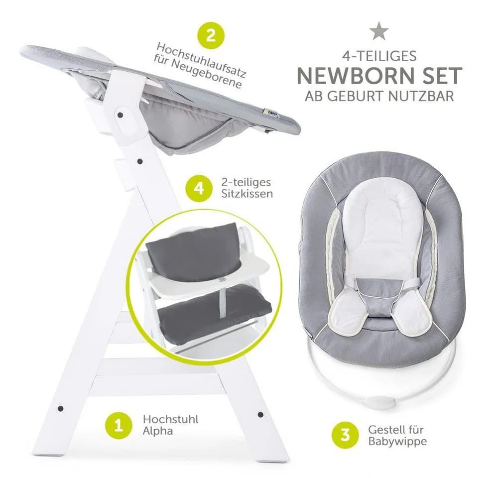 Hauck Hochstuhl Alpha Plus White - Newborn Set mit Aufsatz