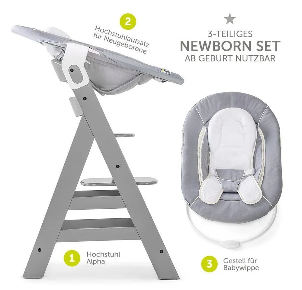 Hauck Hochstuhl Alpha Plus Grey - Newborn Set mit Aufsatz
