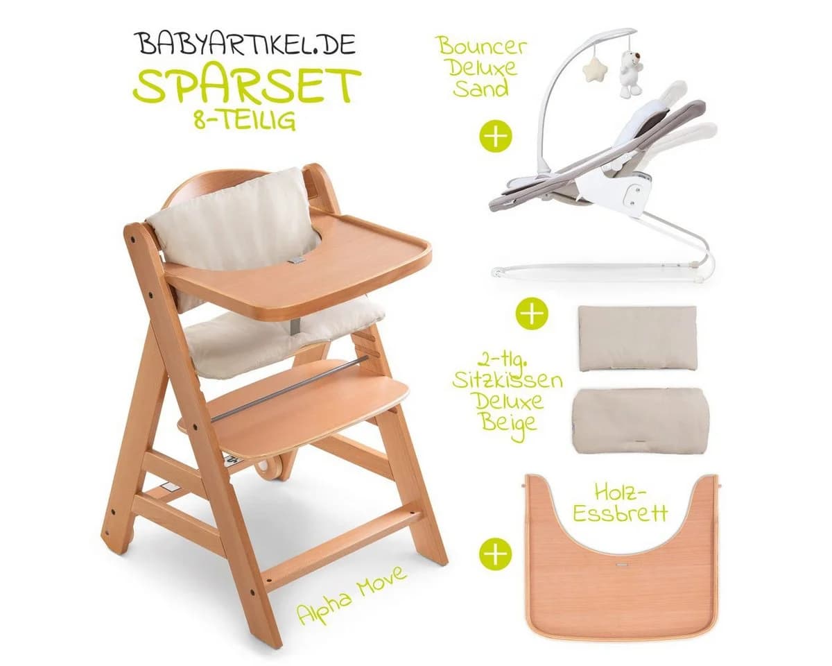 Hauck Hochstuhl Alpha Plus Move Natur Newborn Set mit Aufsatz
