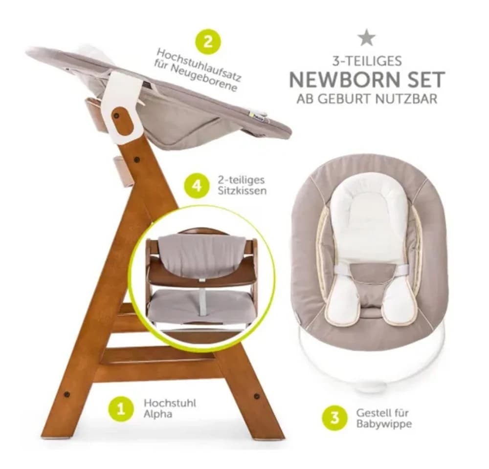 Hauck Hochstuhl Alpha Plus Walnut Newborn Set 4-in-1