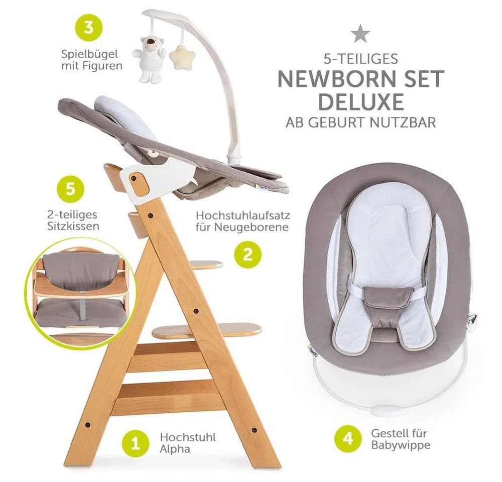 Hauck Hochstuhl Alpha Plus Natur - Newborn Set Deluxe