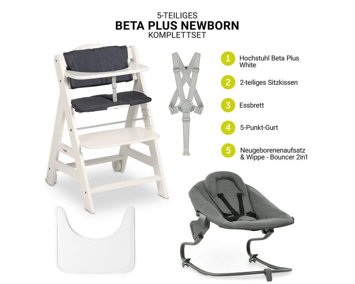 Hauck Hochstuhl Beta Plus White - Newborn Set mit Bouncer