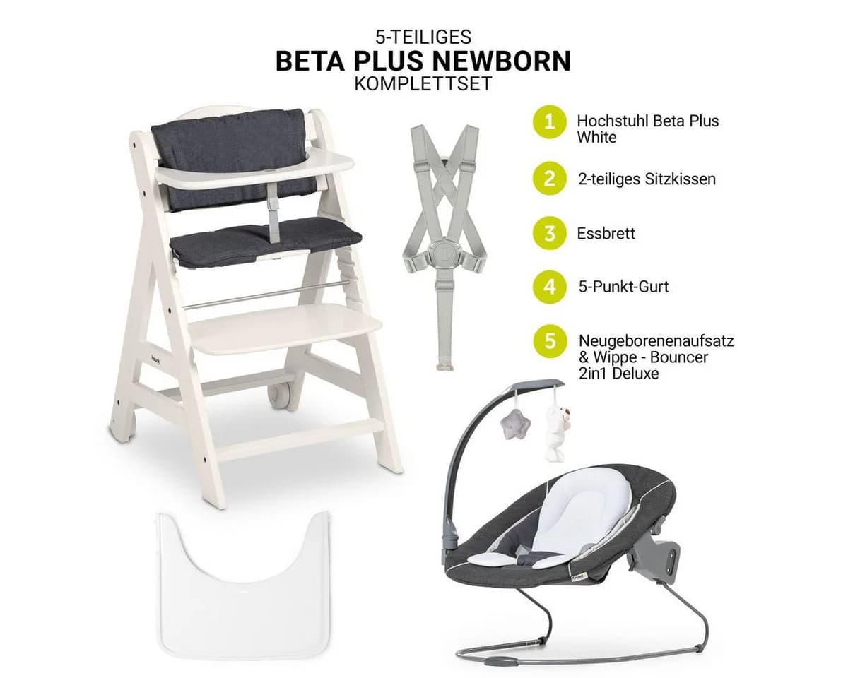 Hauck Hochstuhl Beta Plus White - Newborn Set Deluxe mit Aufsatz