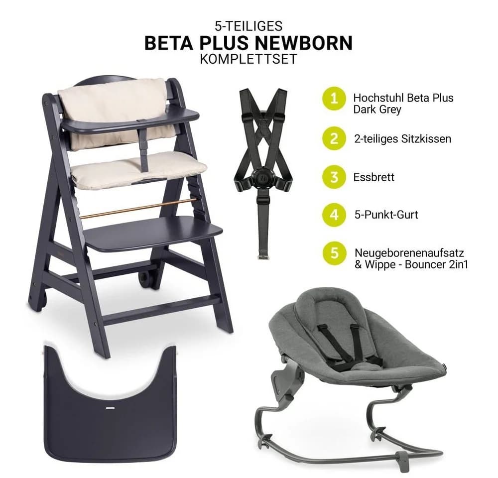 Hauck Hochstuhl Beta Plus Dark Grey Newborn Set