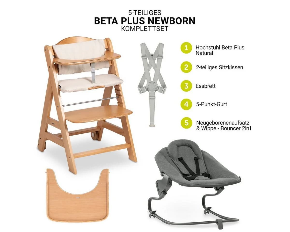 Hauck Hochstuhl Beta Plus Natural - Newborn Set mit Aufsatz