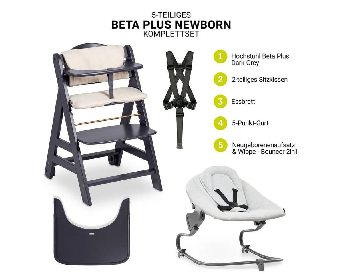 Hauck Hochstuhl Beta Plus Dark Grey - Newborn Set Premium