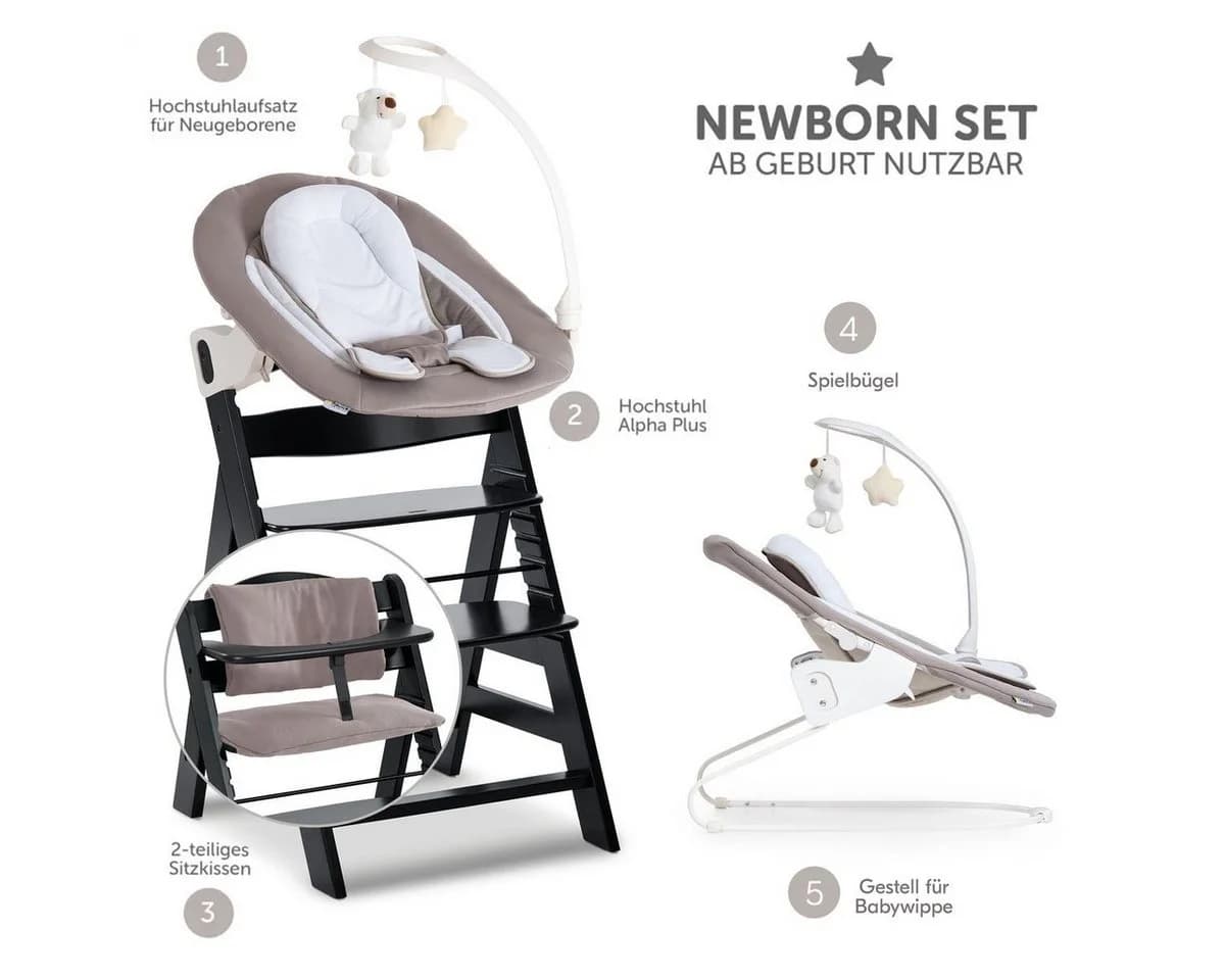 Hauck Hochstuhl Alpha Plus Black Newborn Set Deluxe mit Neugeborenenaufsatz